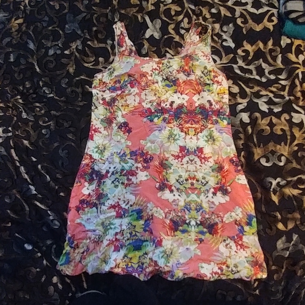 Coral and neon tropical print cover up